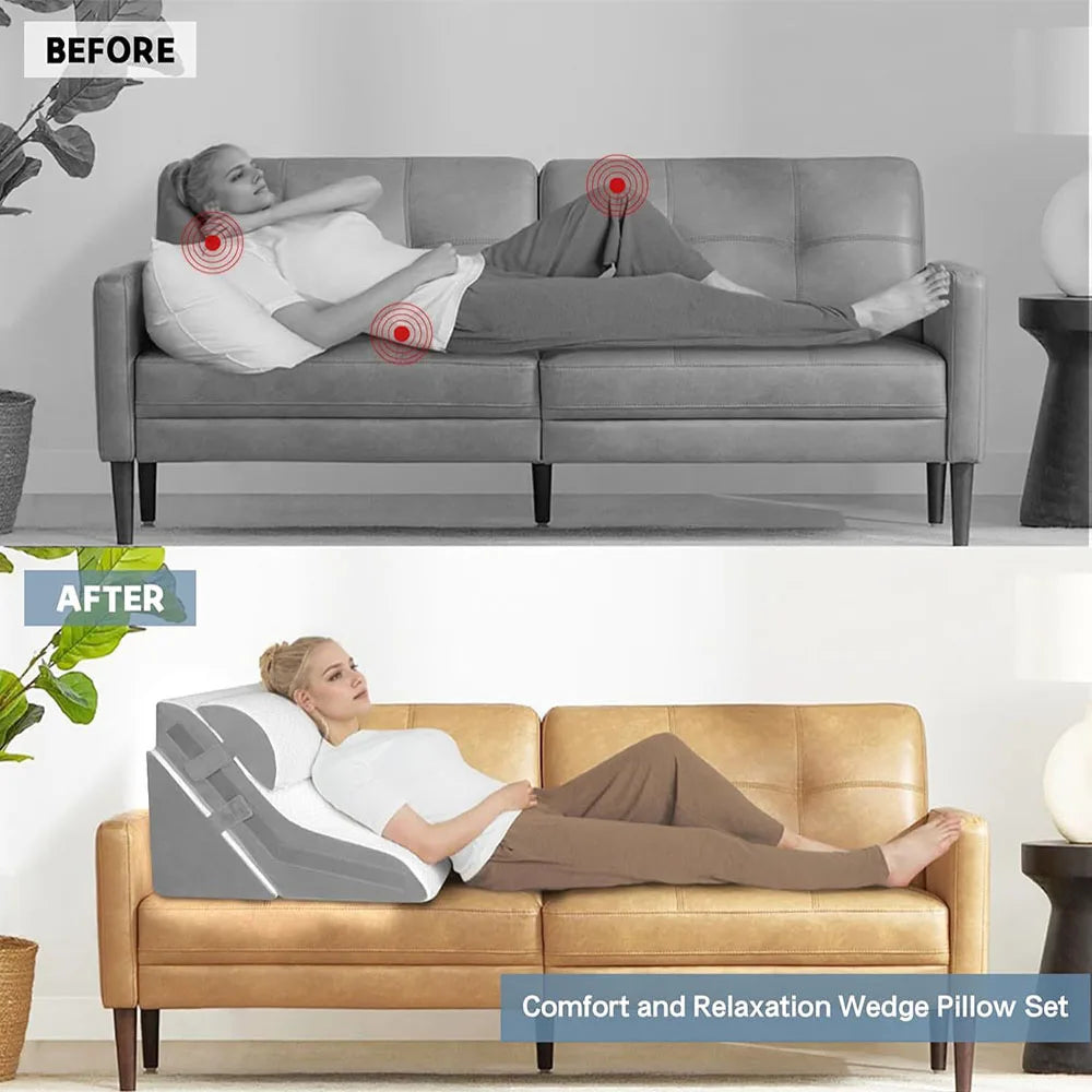 Coussin Triangulaire Orthopédique 3 Pièces - Oreiller Réglable Anti-Ronflement Reflux et Récupération Post-Opératoire