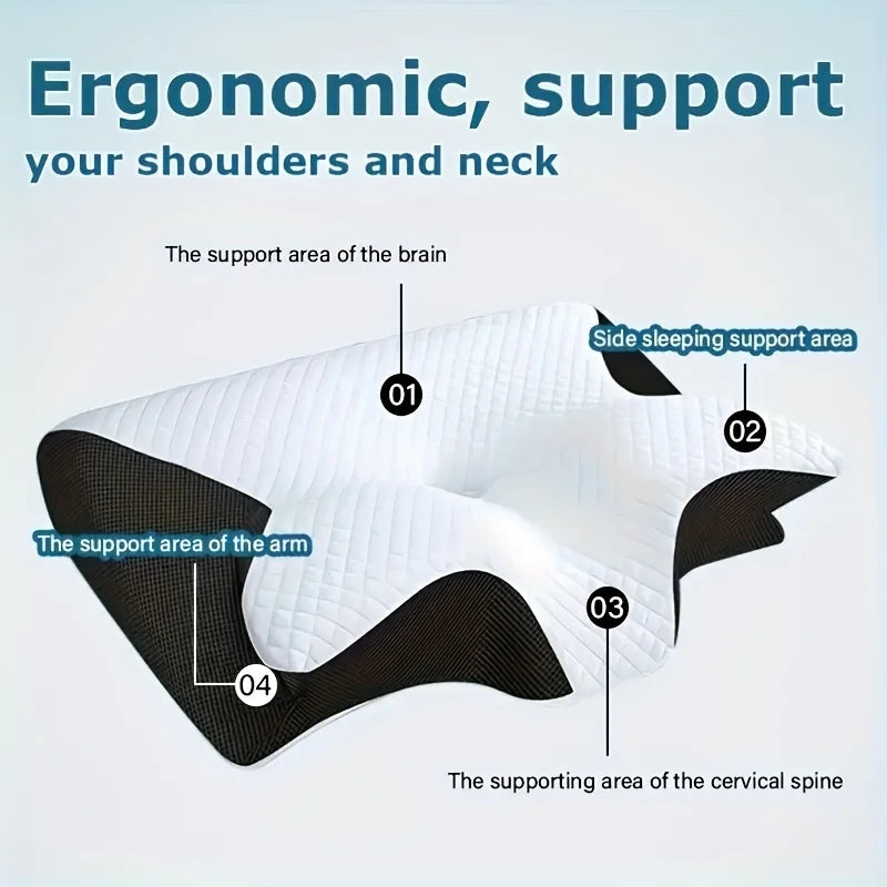 Oreiller Cervical Ergonomique en Corne - Mémoire de Forme pour Dormeurs Latéraux Dos et Ventre